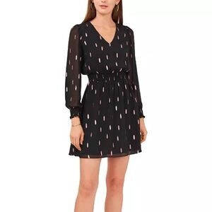 MSK Rich Black Chiffon V-neck Dress. Size PS